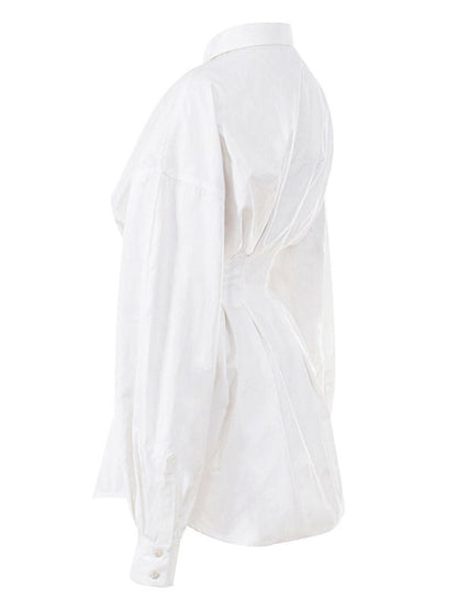 Dresses Shirt Dresses Midi Dress White Turndown Collar Long Sleeves