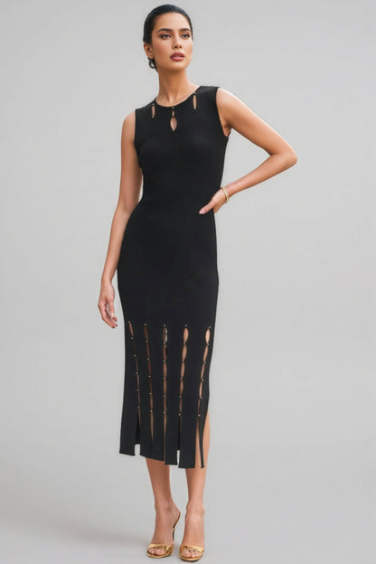 Breclk Beaded Openwork Sleeveless Midi Dress