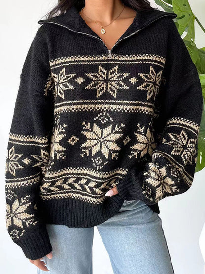 Vintage Jacquard Half Zip Sweater