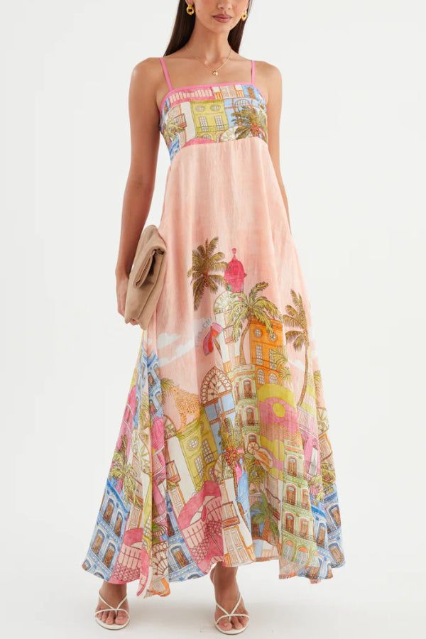 Unique Printed Loose Sleeveless Camisole Casual Vacation Maxi Dress