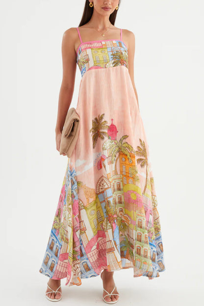 Unique Printed Loose Sleeveless Camisole Casual Vacation Maxi Dress