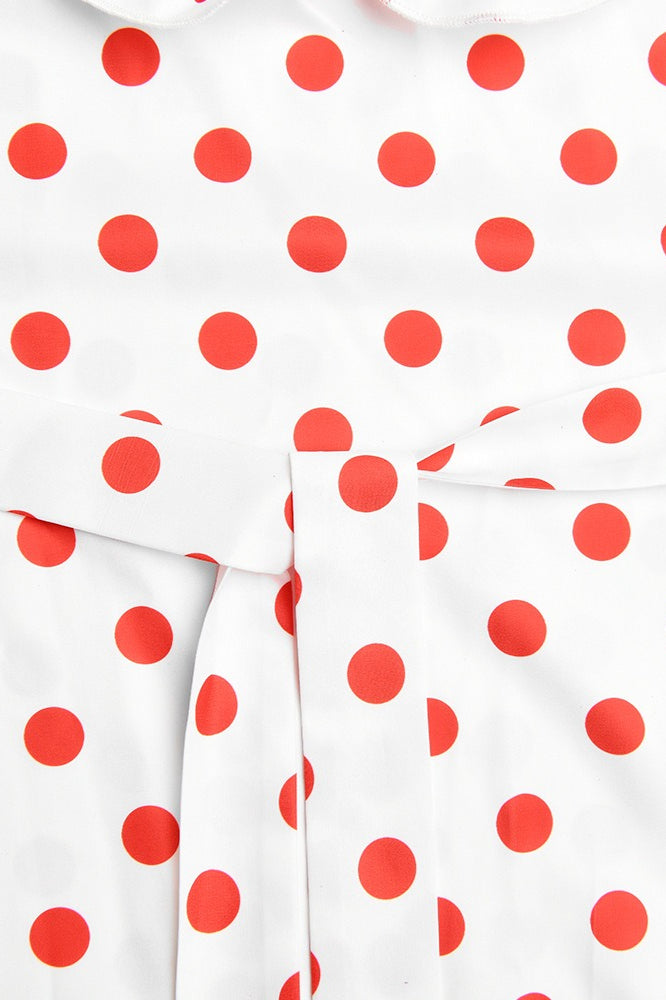 Polka Dot Off-Shoulder Ruffle Neckline Fitted Waist Flowy Maxi Dress