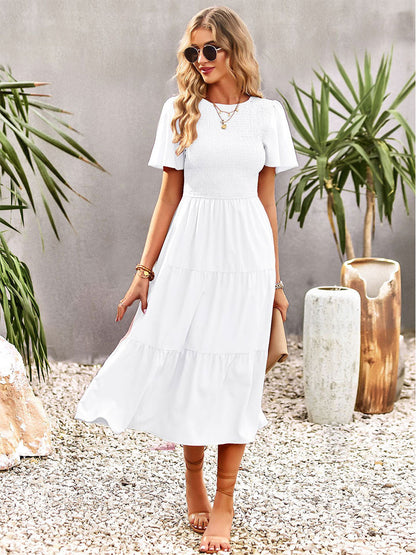 Casual Jewel Neck Short Sleeves Midi Dress
