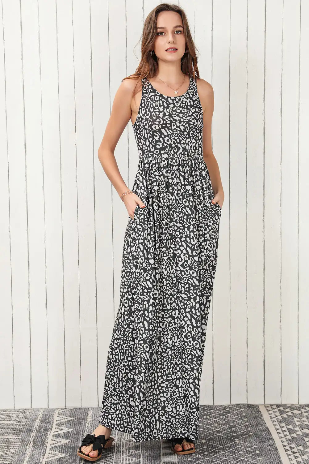 gray leopard print maxi dress