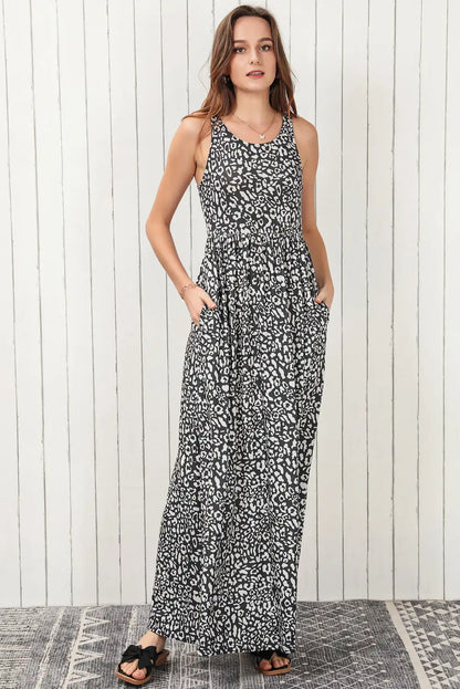 gray leopard print maxi dress