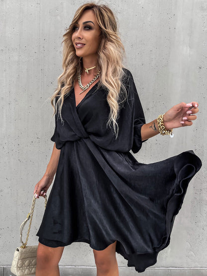 Mini Dresses Black Half Sleeves Short Dress