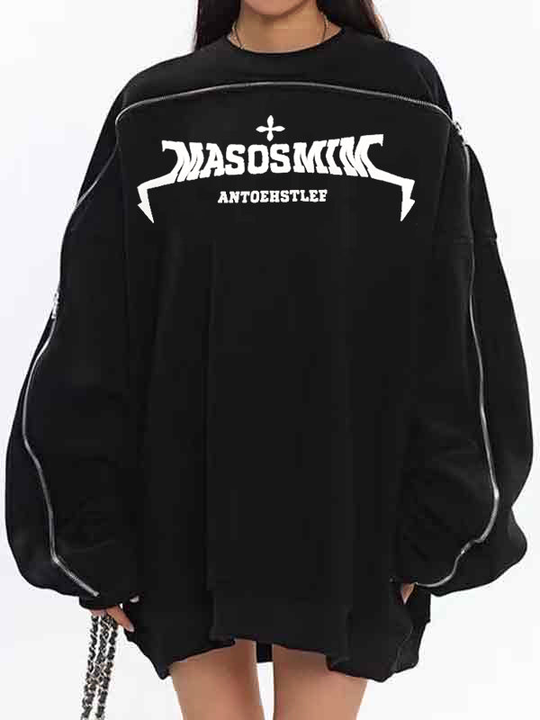 Letter Print Zipper Design Sweatshirt