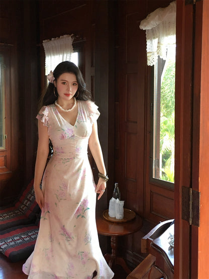 French Romantic Floral Maxi Dress – Elegant Long Gown for Spring   gunne sax vintage dress