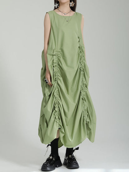 Irregular Clipping Loose Solid Color Round-Neck Midi Dresses