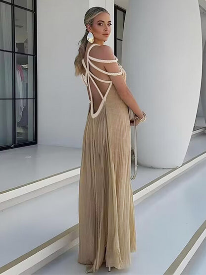 Boho Dress Designed Neckline Sleeveless Oversized Cut Out Beach Maxi Dresses