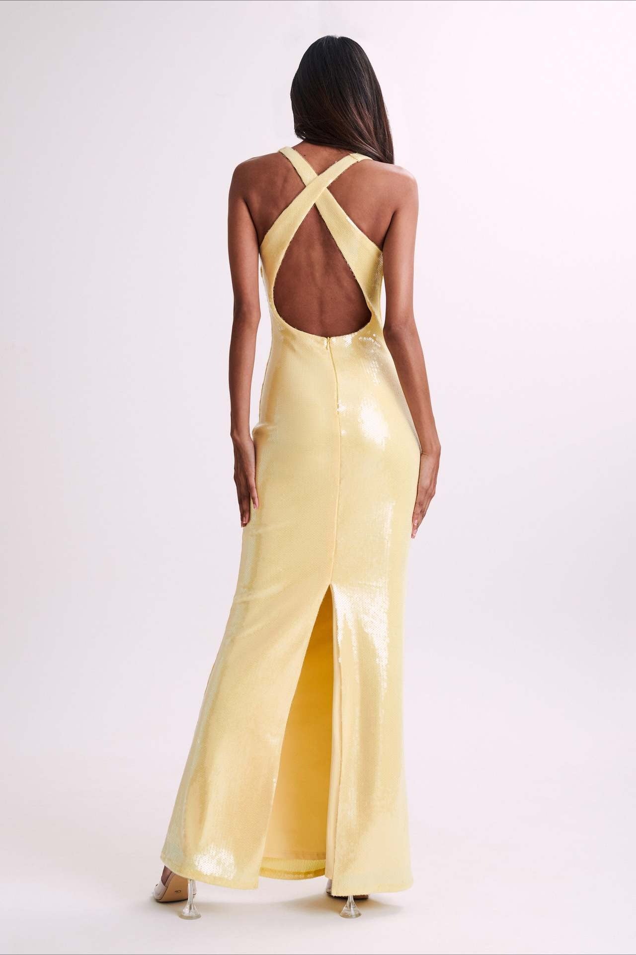 | Backless Floral Sequin Maxi Dress