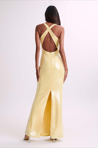 | Backless Floral Sequin Maxi Dress