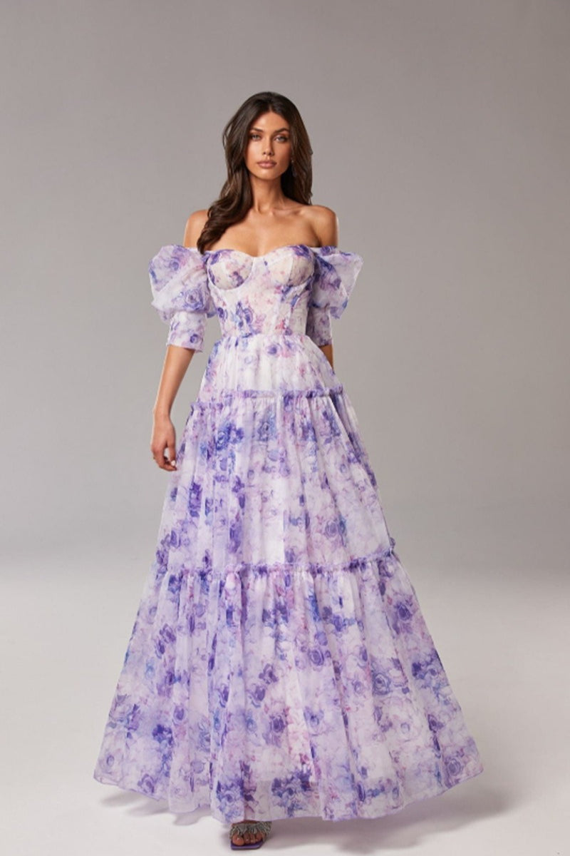 Off Shoulder Flowy Elegant Long Prom Dress