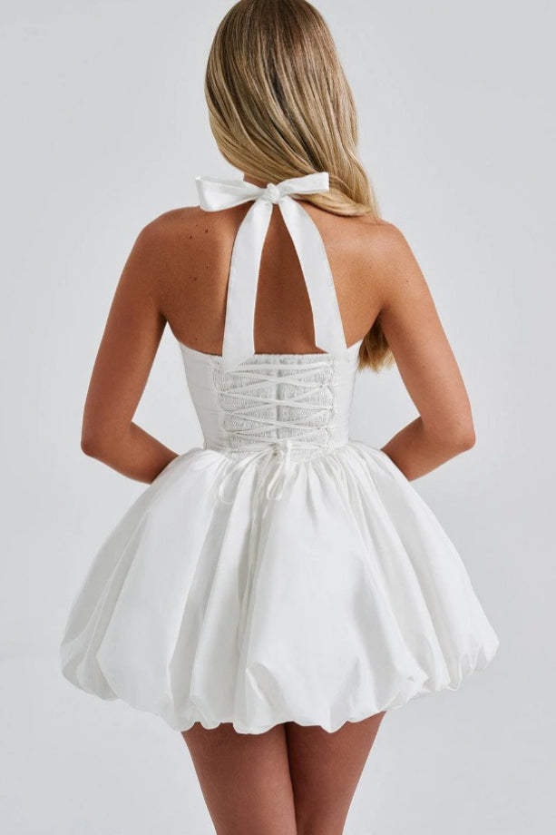 Halter Bow Back Corset Basque Waist Bubble Hem Mini Dress