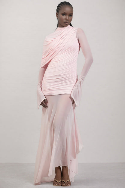 Sorety Pink Irregular Mesh Maxi Dress