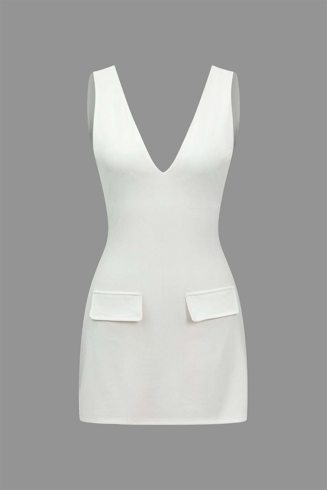Deep V Wide Strap Flap Pocket Bodycon Mini Dress