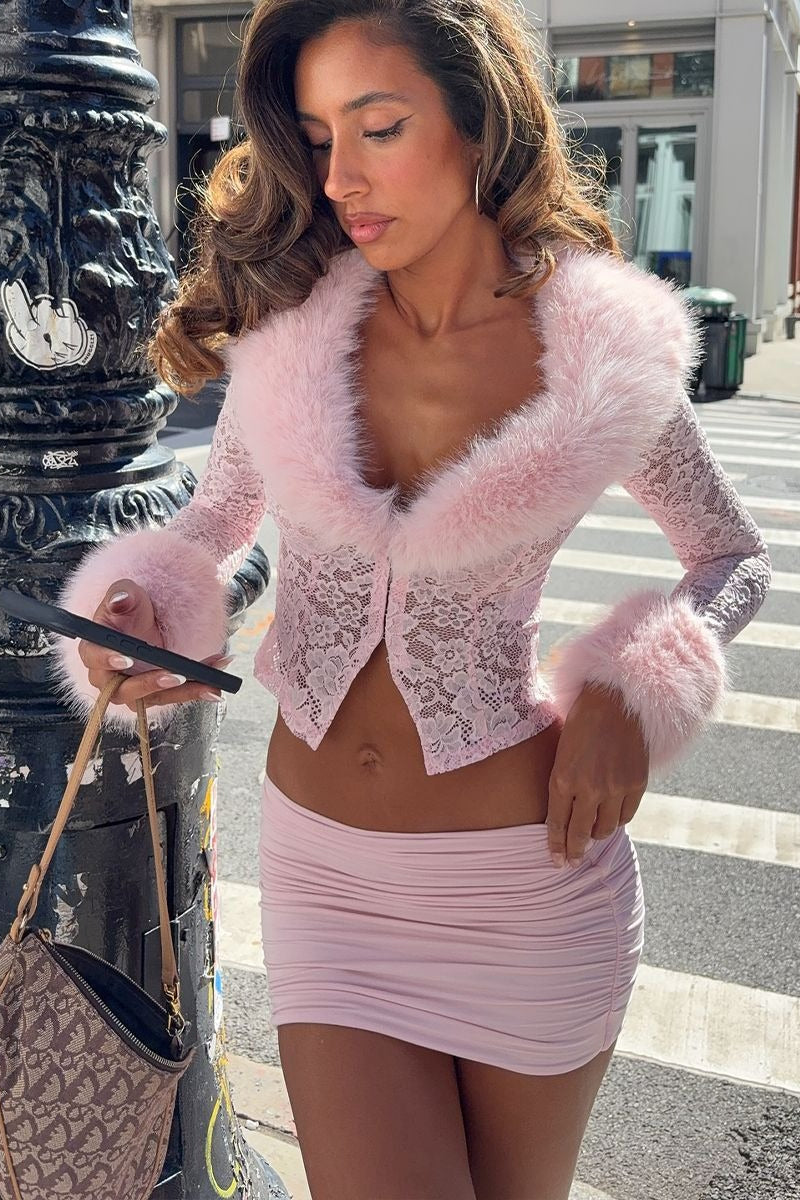 | Lace Fleece Long Sleeve Two Piece Set