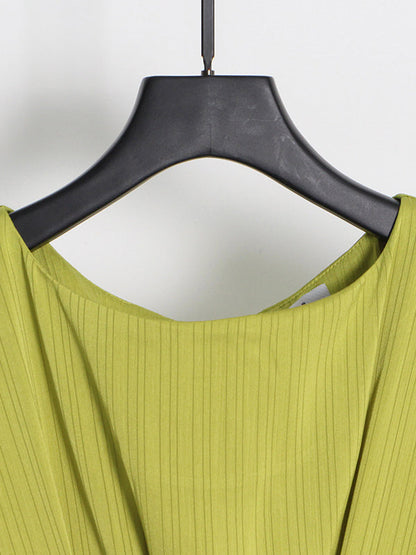 High Waisted Loose Belted Solid Color Boat Neck Midi Dresses