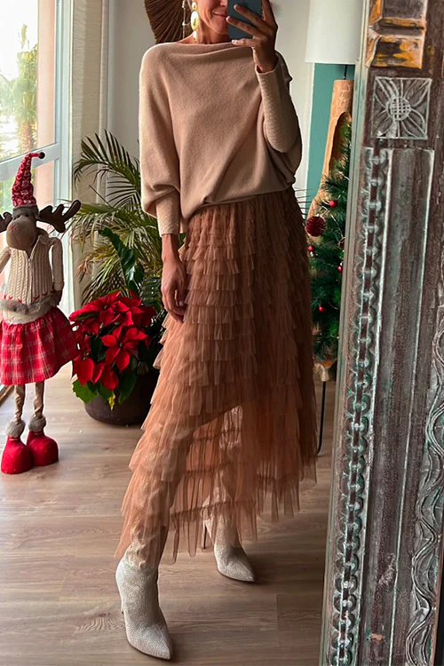 Be Your Own City Queen Tiered Elastic Waist Tulle Maxi Skirt