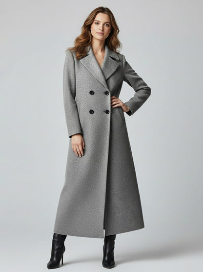 Maxi Double-breasted Woolen Coat in Sophisticated Straight Cut For Women 2026