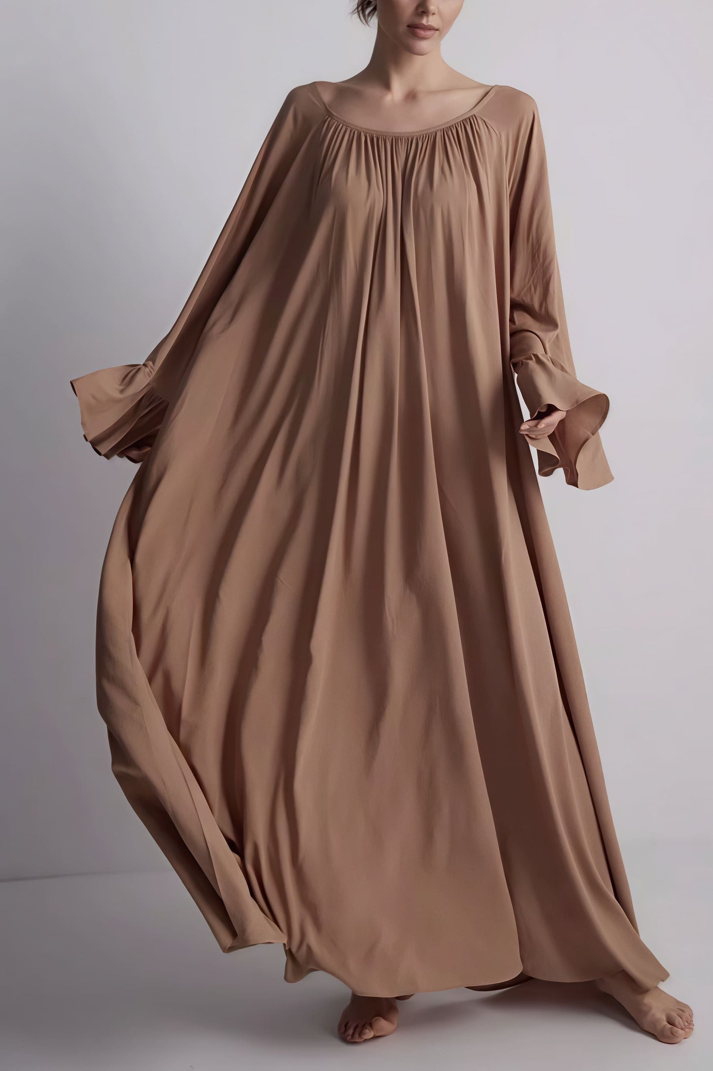 | Solid Loose Slouchy Flared Hem Maxi Dress