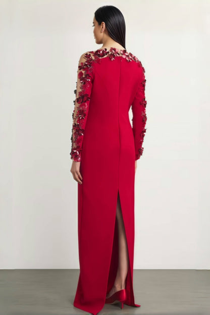 Thety Red 3D Floral Mesh Maxi Dress
