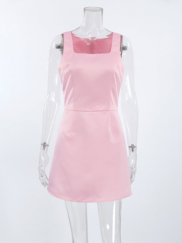 Summer Dress Mini Dresses Blue Square Neck Polyester Beach Dress