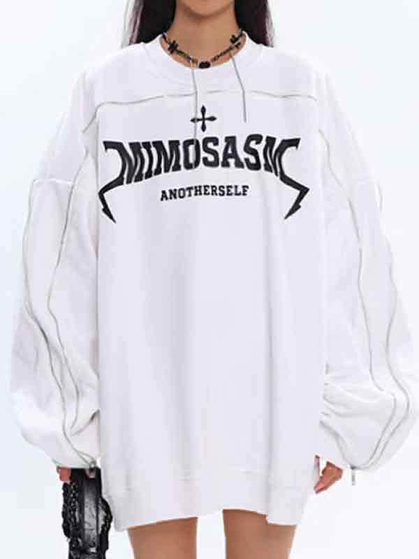 Letter Print Zipper Design Sweatshirt