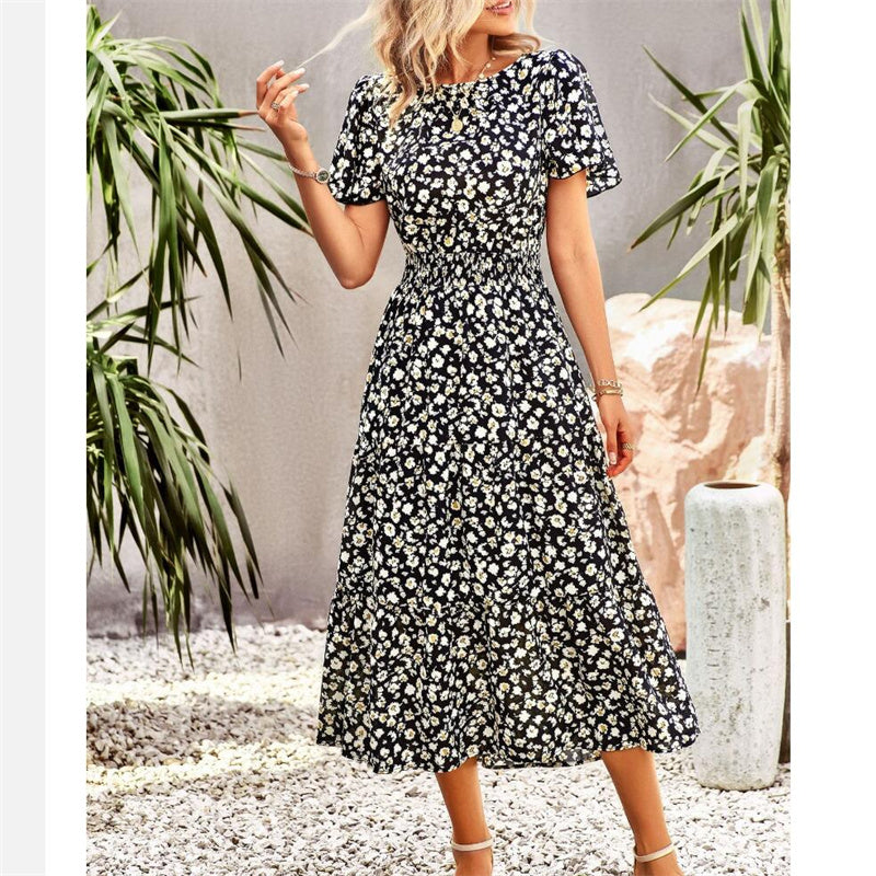 Floral Print Short Sleeve Maxi Dress in Various Colors