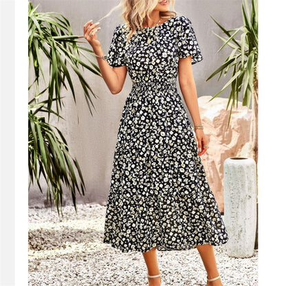Floral Print Short Sleeve Maxi Dress in Various Colors