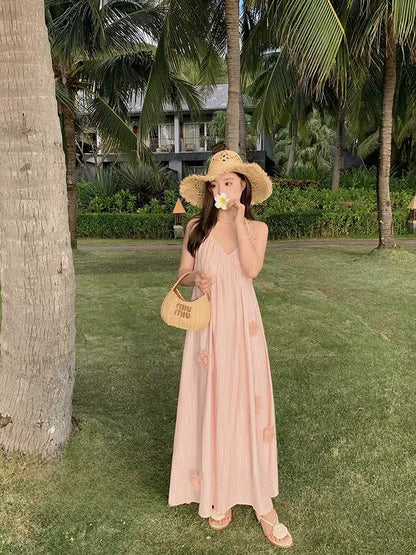 Pink Floral Halter Maxi Dress