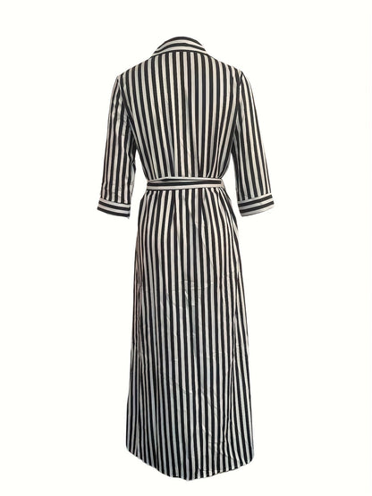 Marble Print Long Sleeve Belted Button Front Shirt Maxi Dress