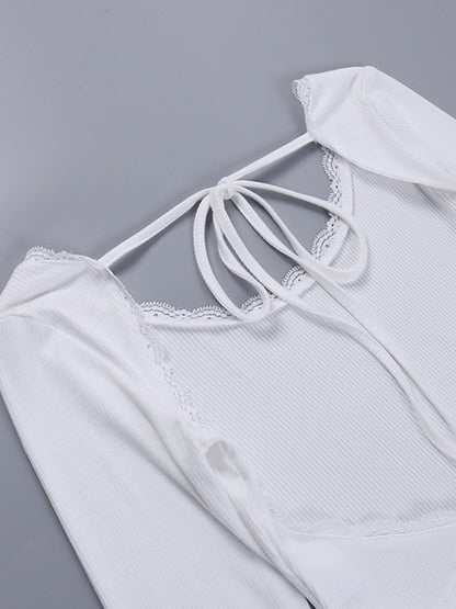 Lace Up Backless Crop Knit Top