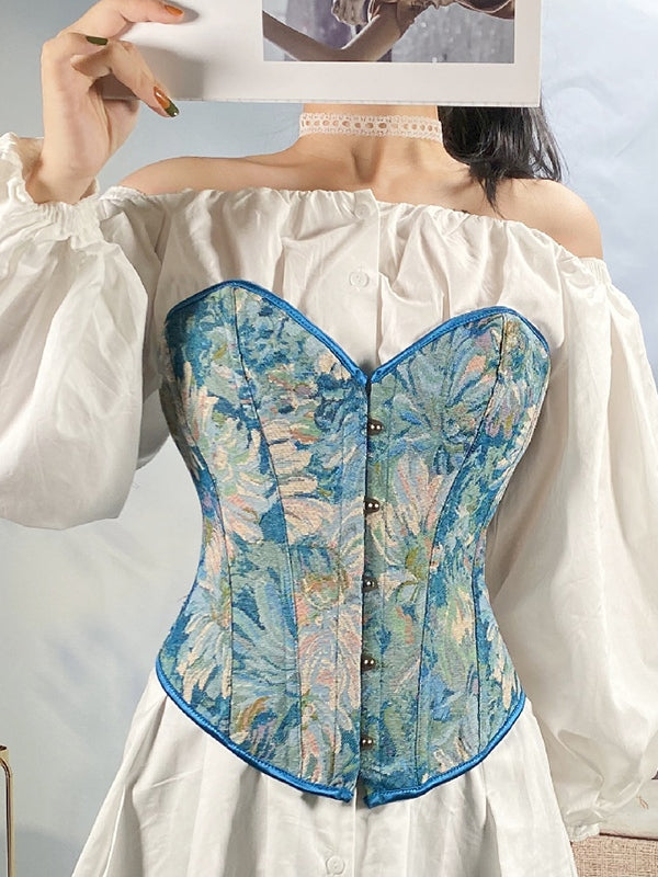 Oil Painting Print Tie Back Corset Top