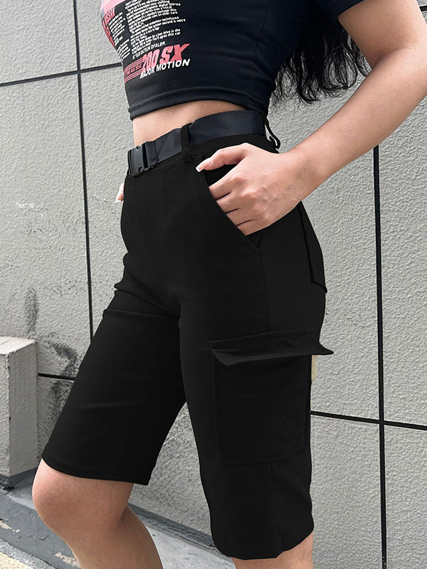Multi Pocket With Buckle Belt Shorts