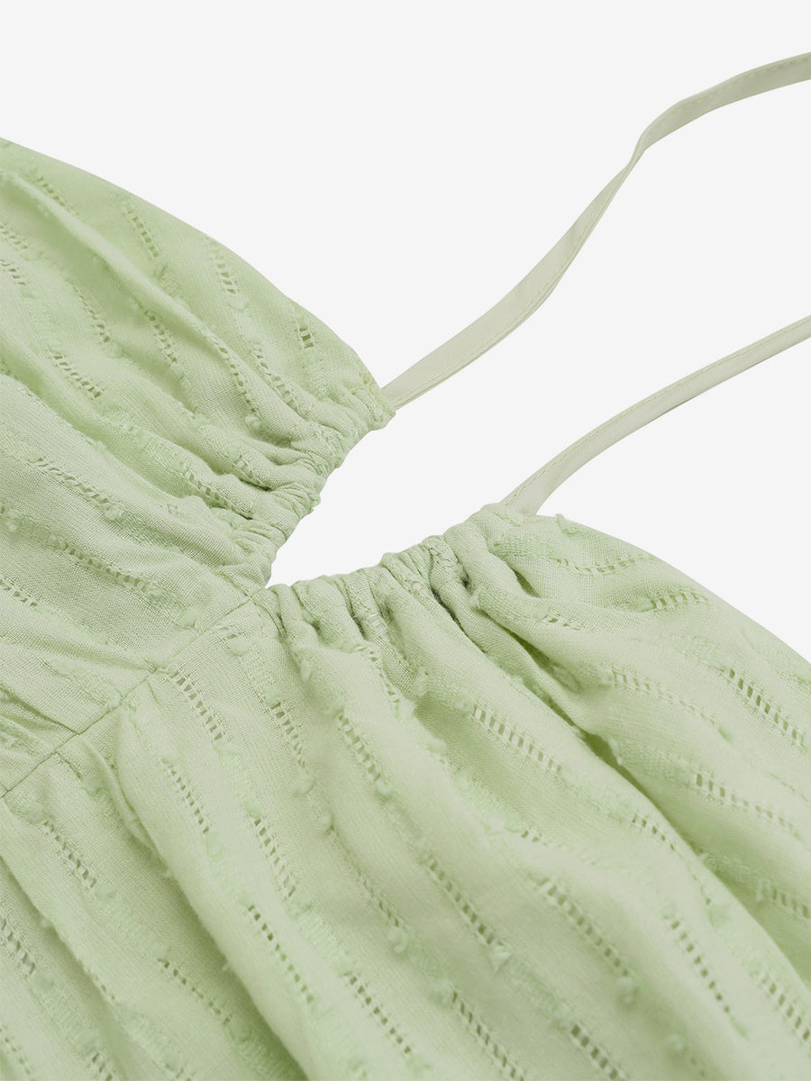 Boho Dress Straps Neckline Halter Pleated Summer Casual Midi Dresses