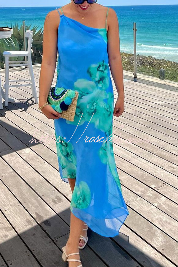 Floral Print Irregular Hem Open Back Strap Maxi Dress