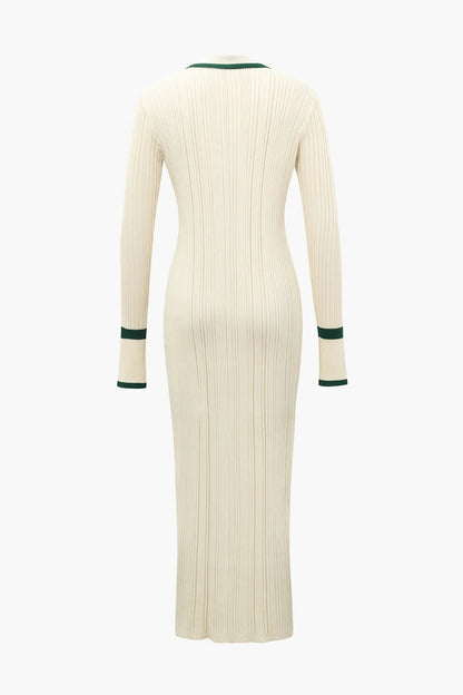 Opala Beige and Green Button Down Knit Dress