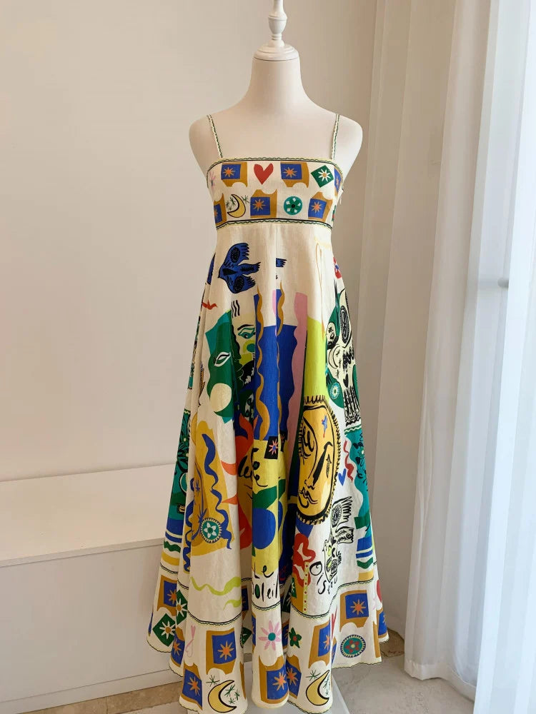 Sundress Graffiti Print Midi Dress Ivory