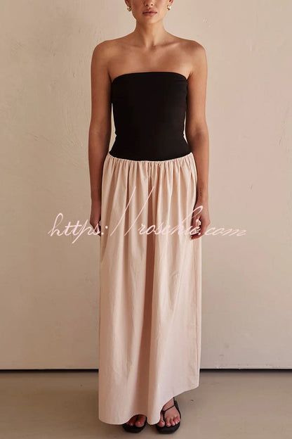 Better Understand Patchwork Contrast Bandeau Stretch Midi Dress