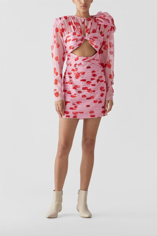 3D Floral Pleat Cut-Out Mini Dress