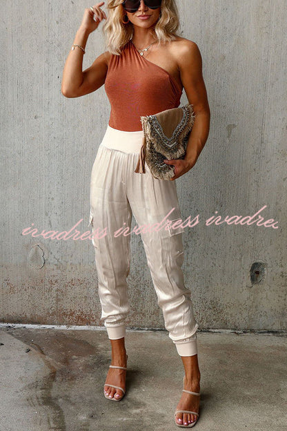 Luxe Look Satin High Waist Pocketed Joggers