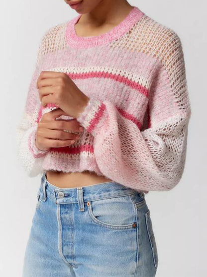 Contrast Color Striped Loose Cropped Sweater
