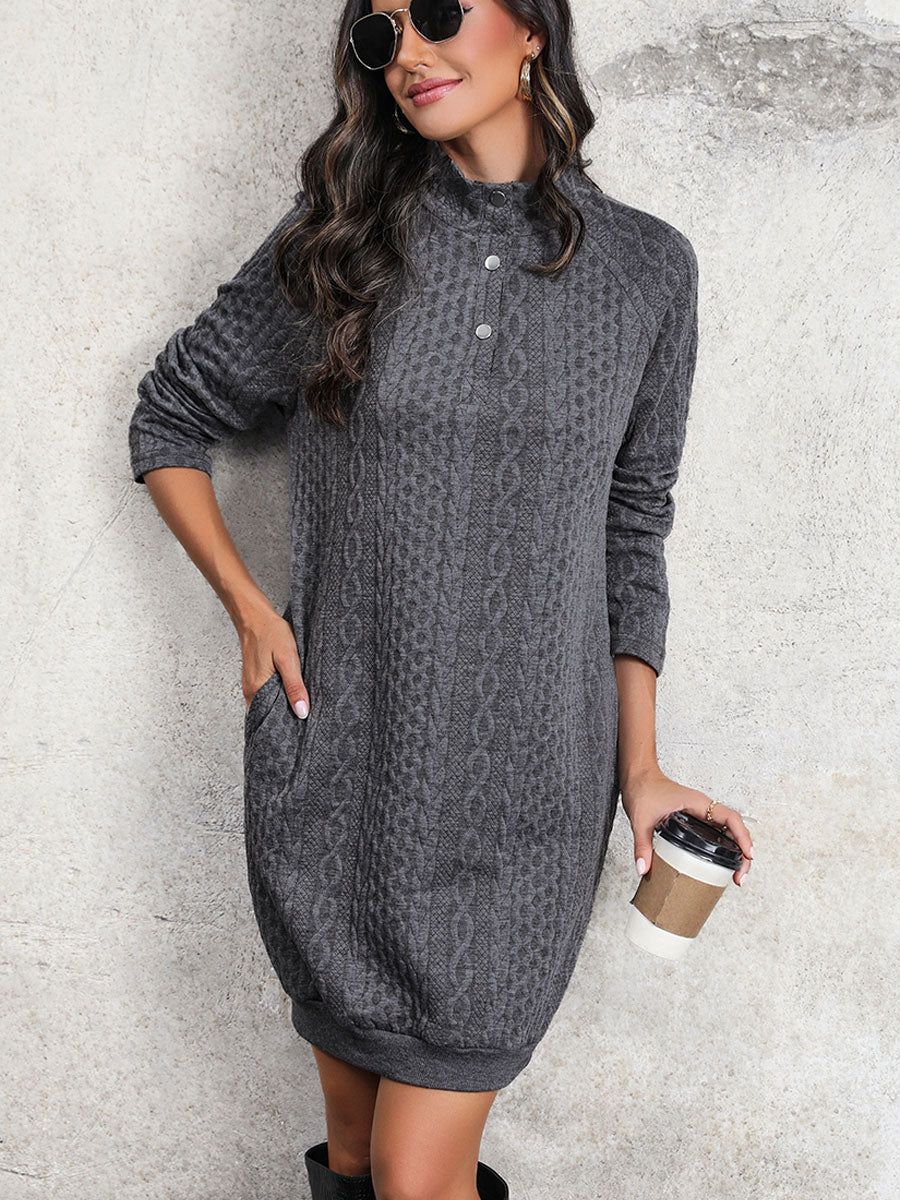 Sweater Dress Stand Collar Long Sleeves Cable Knitted Mini Dresses