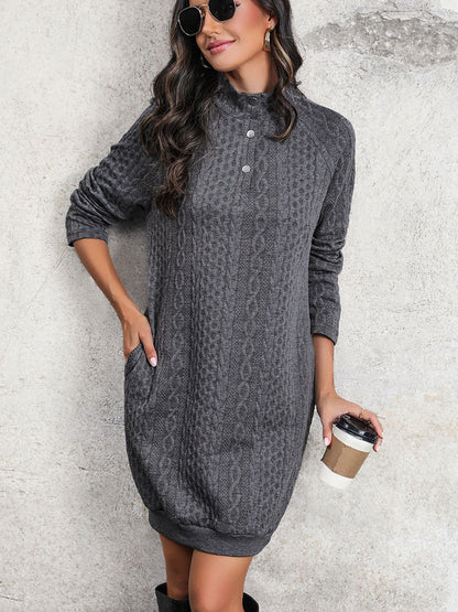 Sweater Dress Stand Collar Long Sleeves Cable Knitted Mini Dresses