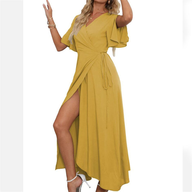 Elegant Bohemian V-Neck Slit Maxi Dress for All Occasions