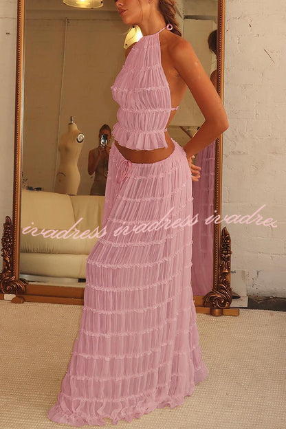Passion and Romance Pleated Back Elastic Straps Adjustable Halter Tank