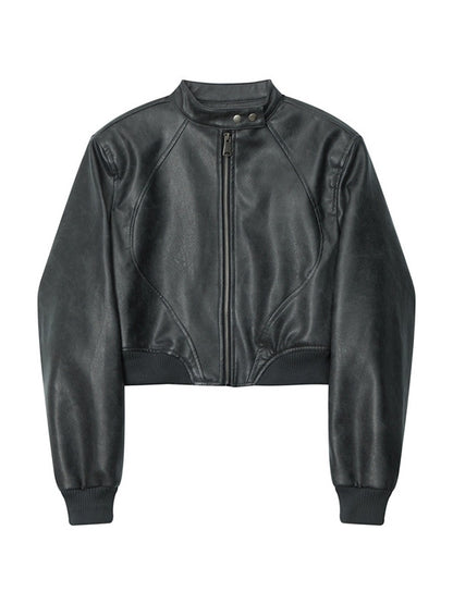 Splice Leather Short Varsity Jacket