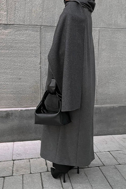 Scarf Collar Extra-Long Woolen Overcoat