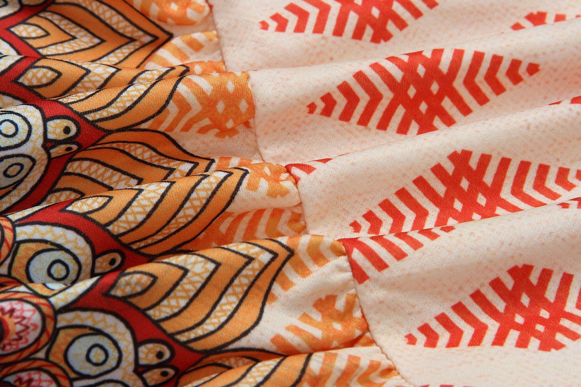 Ethnic Print Wrap V-Neck Flutter Sleeve Tiered Ruffle Mini Dress
